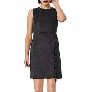 Ann Taylor Wool Blend Dress Sz 8 Gray Wrap Skirt with Fringe Classic Career Work